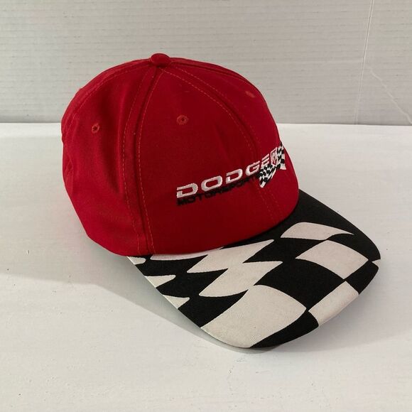 Vintage Dodge Motorsport Snapback Hat Red Black White Checker Flag Cap NASCAR - Picture 2 of 8